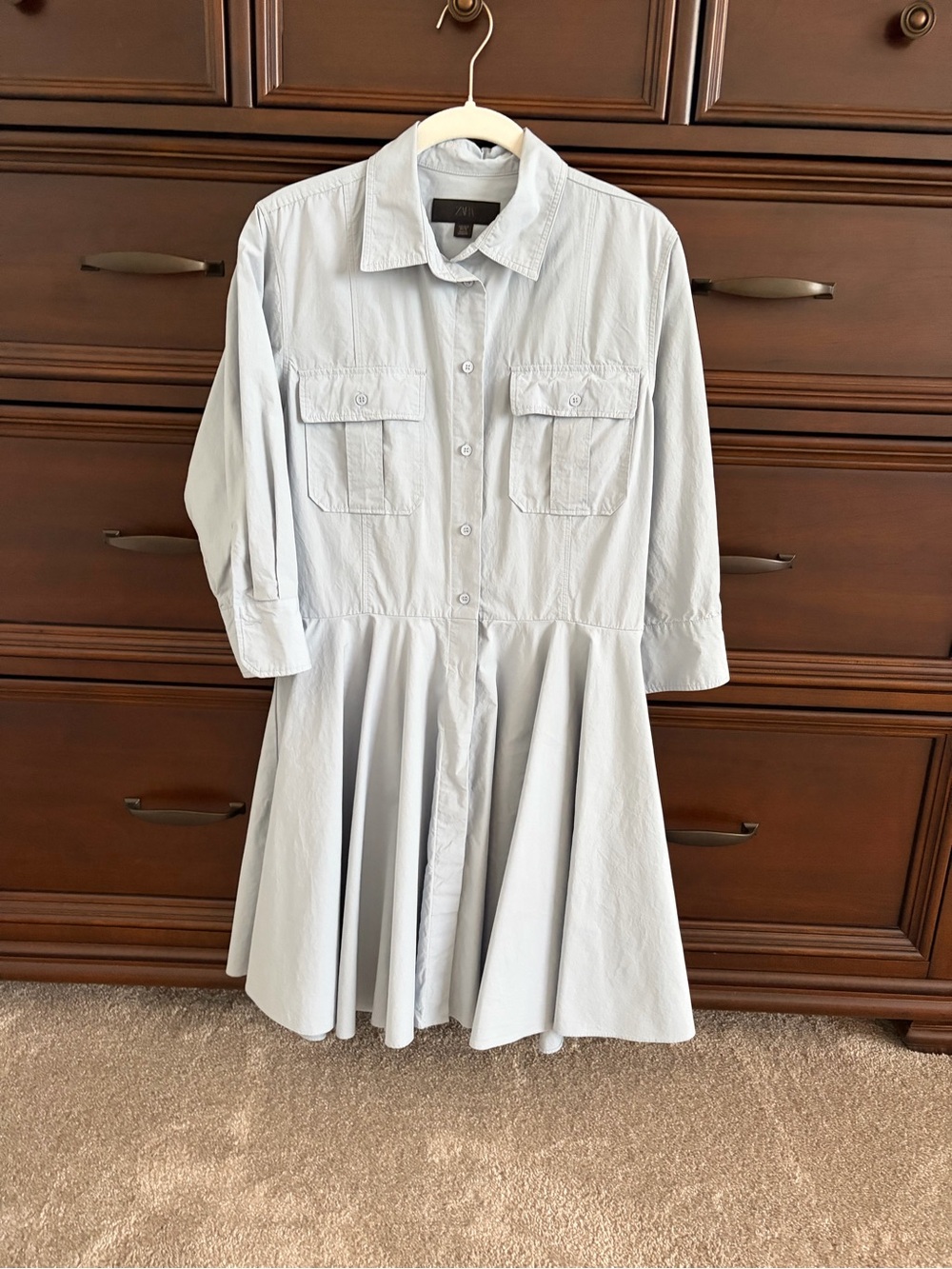 Zara Pale Blue Button-Front Midi Dress